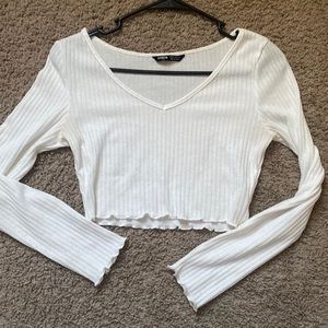 Shein white cropped longsleeve top